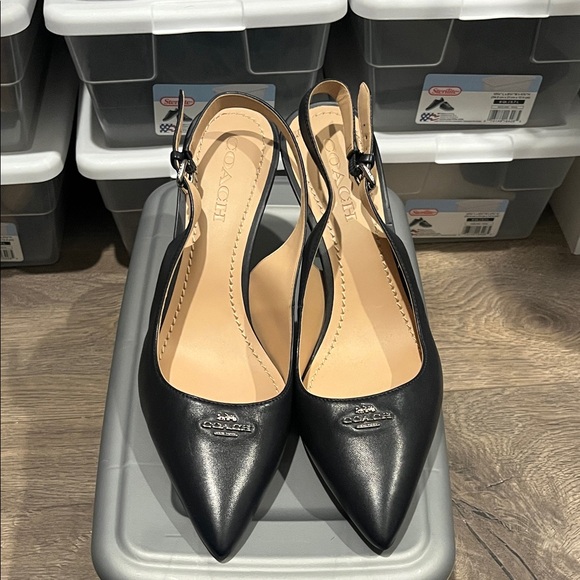 Coach Shoes - Coach Leather Pointed Toe Slingback Heels - Dark Blue